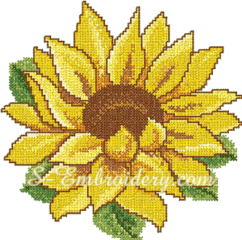 Cross Stitch Sunflower Machine Embroidery Design No1 - Embroidery (350x347)