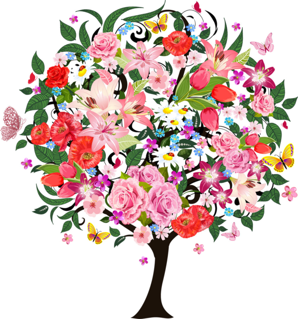 New Full Square Diamond Diy Diamond Painting "flower - Tree With Flowers Drawing (600x641)