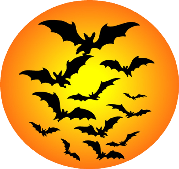 Moon With Bats Halloween Cartoon Clip Art - Halloween Bats (600x600)