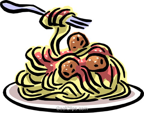 Spaghetti & Meatballs Royalty Free Vector Clip Art - Spaghetti And Meatballs Clipart (480x378)