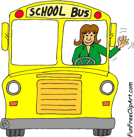 School Bus Front With Waving Bus Driver - School Bus Driver Cartoon (500x500)