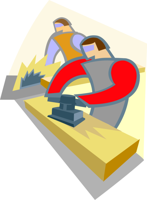 Vector Illustration Of Carpenters With Sander Sanding - Illustration (516x700)
