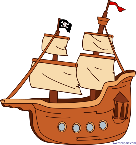 Raft Clipart Pirate - Pirate Ship Cartoon Png (564x600)