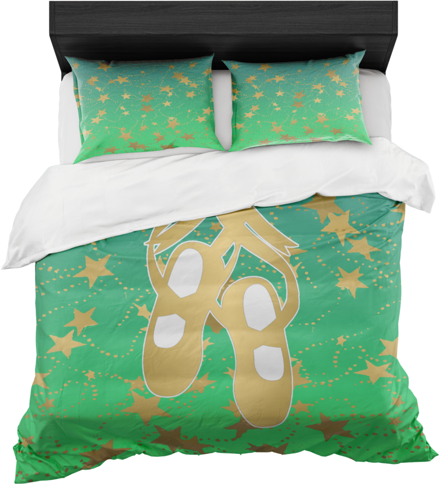 Ballet Shoes Silhouette In Gold With Stars On Lime - Duvet (1024x1024)