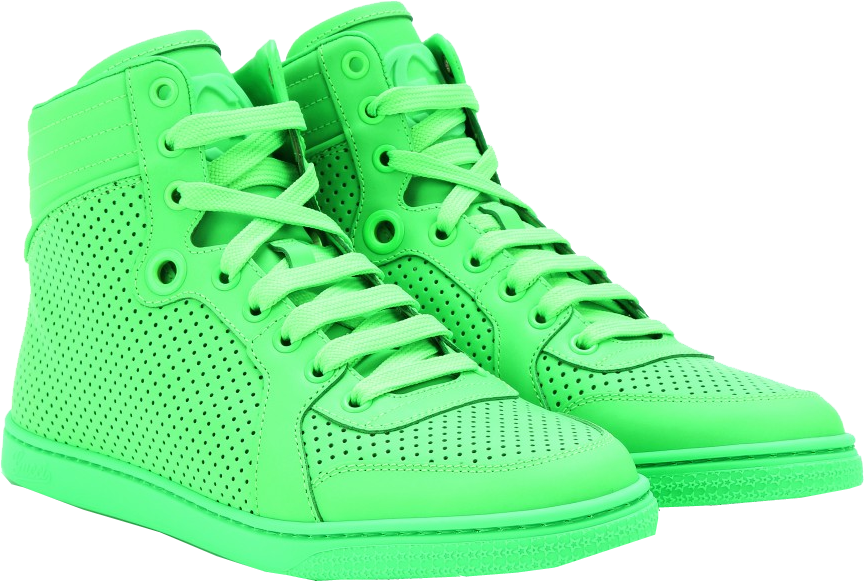 Gucci Neon Green Leather High-top Sneakers - Lime Green Gucci Shoes (864x581)
