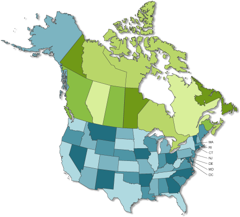 United States And Canada Map - Canadian Girls In Training (491x531)
