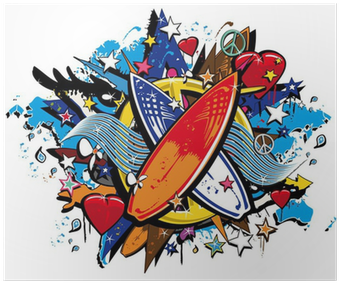 Graffiti Surf Symbol Pop Art Illustration Poster • - Galaxy S5 Scl23 Sc-04f Tpuケース/カバー 【peaceスカル Tpuソフトカバー】ギャラクシー (400x400)