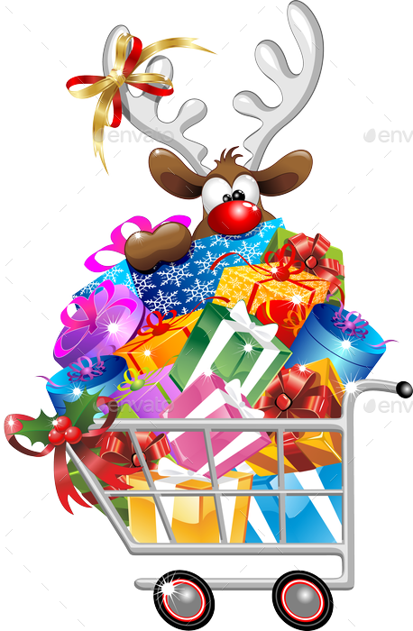 Cartoon And Reindeer With Christmas Shopping Cart Jpg - Christmas Carols Collection - Audiobook Download (458x700)