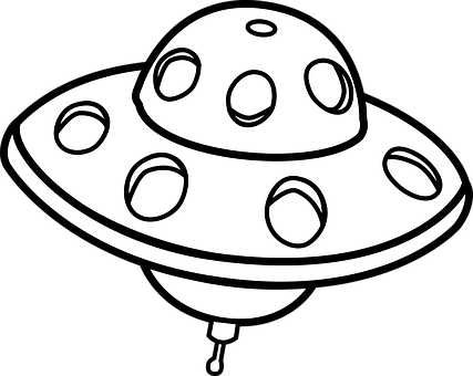 Alien Flying Object Print Ufo Vehicle Alie - Ufo Clipart Black And White (427x340)