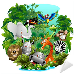 Wild Animals Cartoon On Jungle-animali Selvaggi Nella - Poster Of Flora And Fauna (400x400)