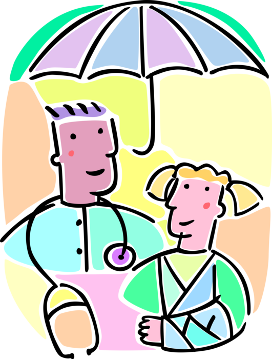 Girl With A Broken Arm And A Doctor Royalty Free Vector - Clip Art (531x700)