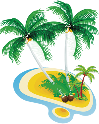 Coconut Tree Sea Flat Design - Blue (500x500)