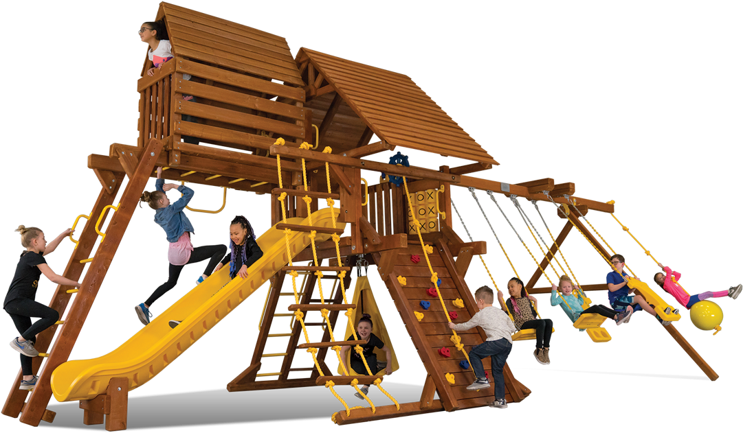 Sunshine Turbo Castle Pkg Iv Wood Roofs - Playground (1100x732)