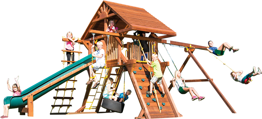 Rainbow Castle Pkg Ii With Wood Roof 60a Swingset - Playground Slide (892x447)