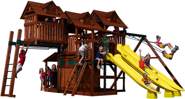 Olympian Treehouse 6 Play Set Shown With - Playsets With Tree House (676x383)