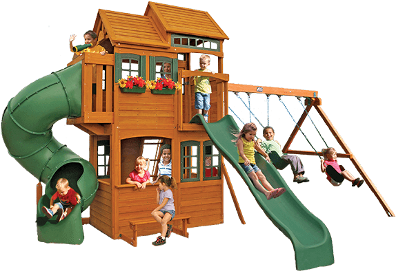 Shelbyville Retreat Deluxe By Cedar Summit - Big Backyard Shelbyville Deluxe Wooden Swing Set (600x400)