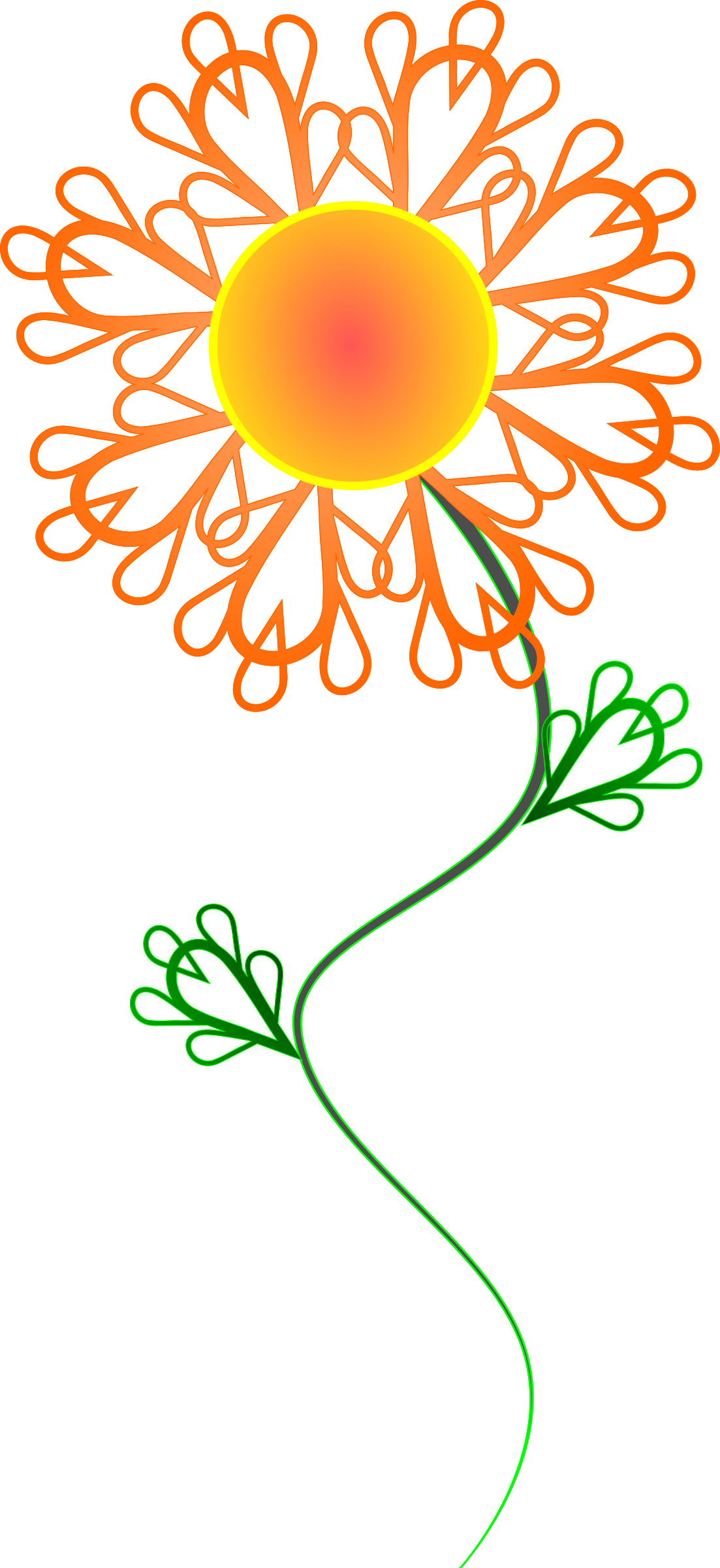 Sunny Crazy Flower - Orange Flower Shower Curtain (1103x2400)