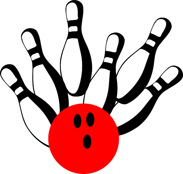 Bowling Pins Ball Red Strike Competition Leisure - Bowling Strike Red Clip Art (640x611)