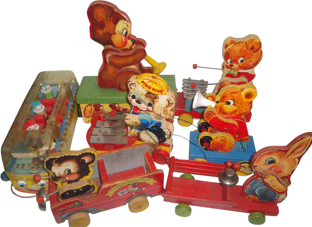 7 Vintage Fisher-price Paper On Wood Pull Toys - Push & Pull Toy (1065x1065)