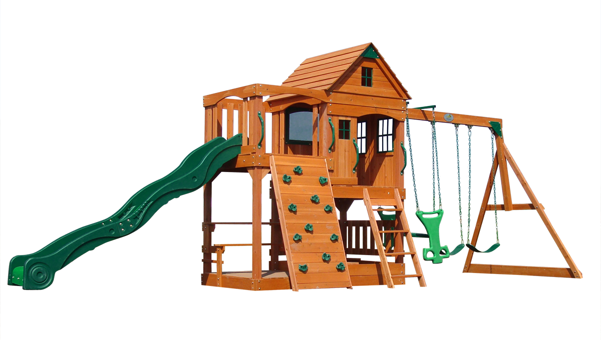 The Patriot Ii Outdoor Wooden Swing Set With Slide - House (1200x680)