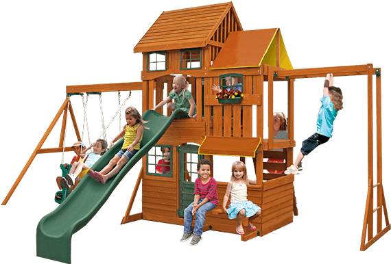 Cedar Summit Playset Made Of Wood With Green Slide - Cedar Summit Barrington Swing Set, Blue F23315 (600x400)