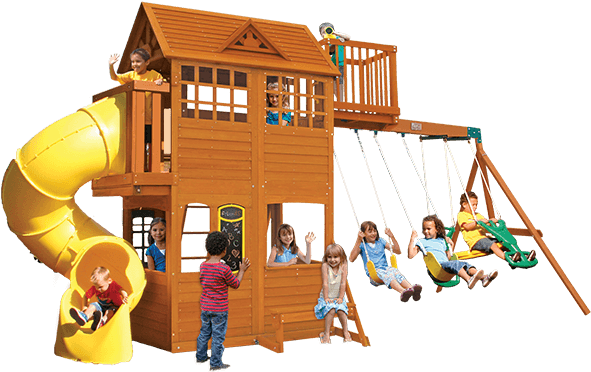 Fancy Cedar Summit Playset Made Of Wood In Double Tier - Selwood Abbey Climbing Frame With Swings, Slide (600x400)