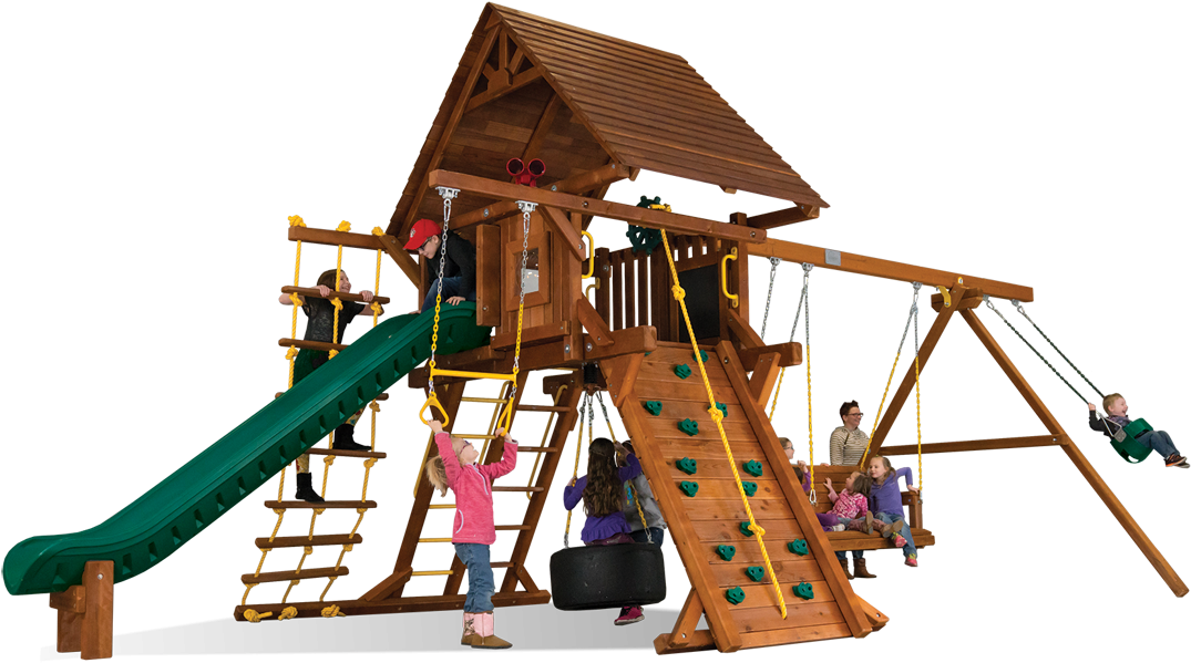 Sunshine Super Turbo Castle Pkg Ii W/ Wood Roofs - Playground Slide (1100x732)