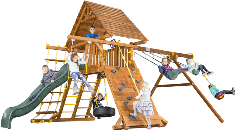 Carnival Castle Pkg Ii With Wood Roof 32b Swingset - Playground Slide (892x447)