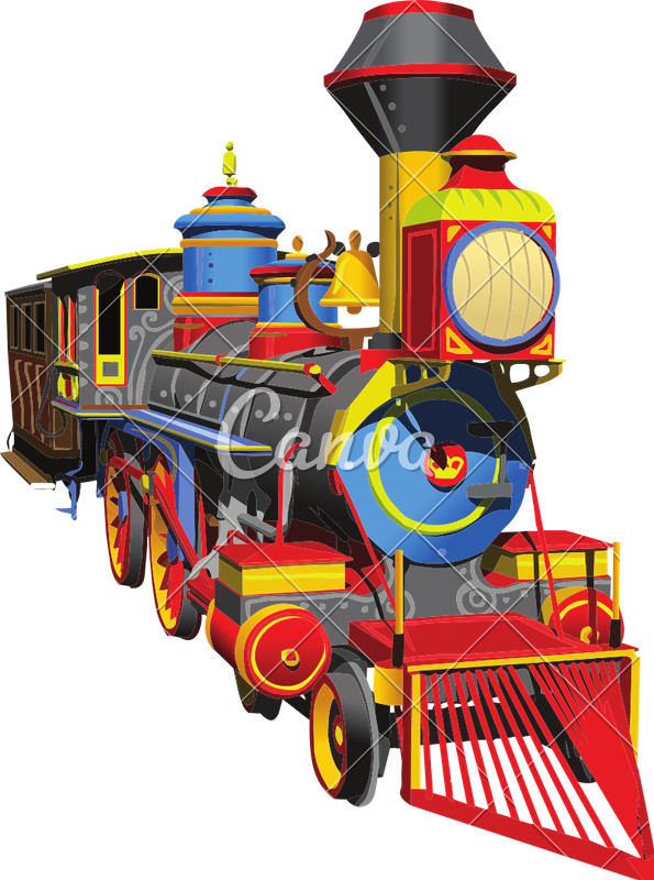 Circus Carnival Train Symbol Icon Set Theme Park Vector - Locomotive (595x800)