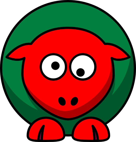 Sheep Red Green Toned Looking Crossed-eye2 - Clip Art (576x600)