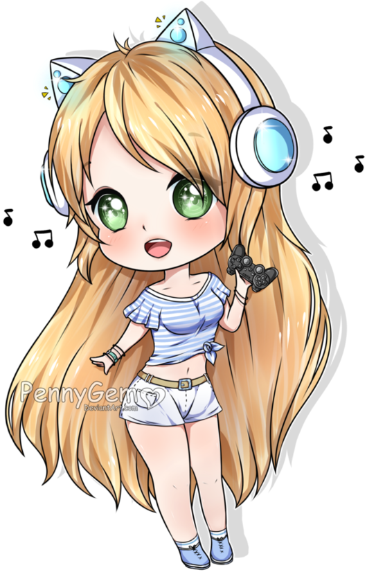 Gaming Girl [ Speedpaint ] By Pennygem - Anime Chibi Gamer Girl (848x942)