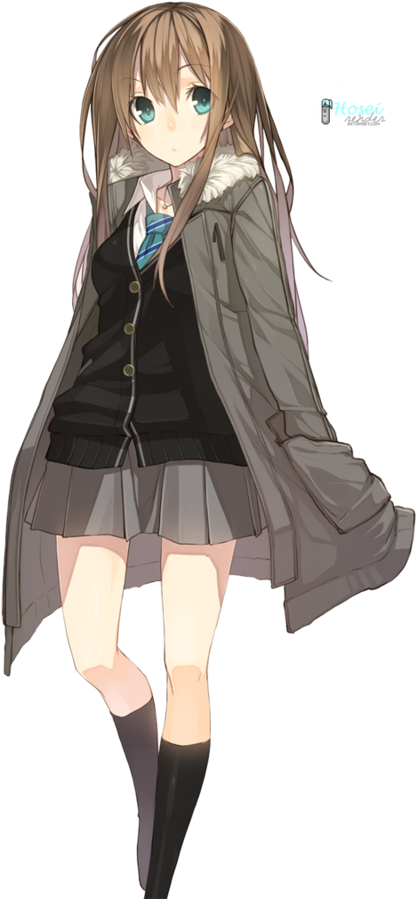 X Render Anime Girl By Hosei Kun-d6qw91v - Anime School Girl Png (600x1032)