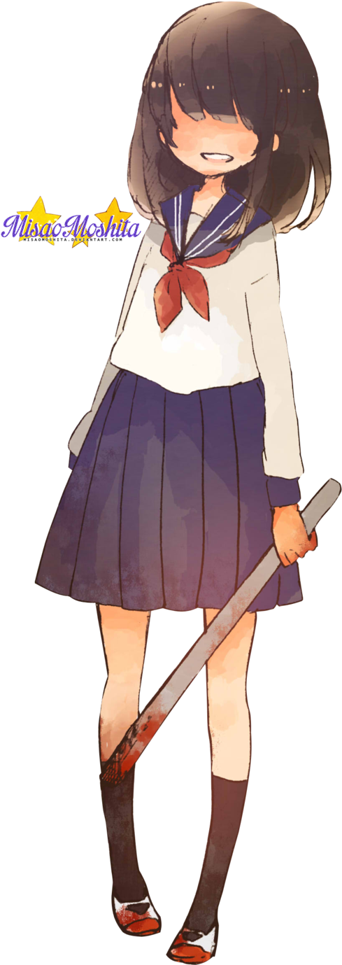 Unicorn-bbg 21 1 Creepy Girl Render By Misaomoshita - Anime Girl With Baseball Bat (536x1489)