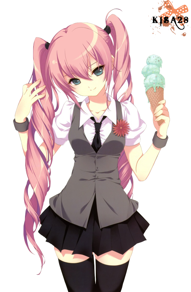 Explore Sorvete De Menta, Garota Anime Rosa E Muito - Anime Girl With Ponytails (672x1023)