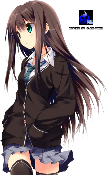 Anime Render 2 By Blue-firez - Cute School Anime Girls (424x600)