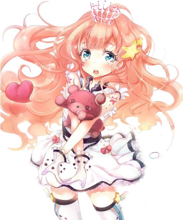 Cute Anime Girl With Teddy Bear By Cupcakes-renders - Anime Girl Orange Hair Render (600x734)