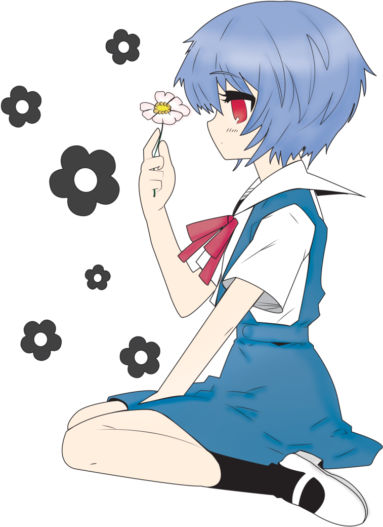 Rei Ayanami Chibi With A Flower By Neko-melody - Rei Ayanami Chibi (764x1046)