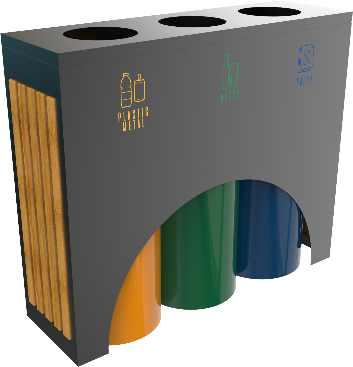 Modern Powder Coated Metal And Wood Recycle Bin Station - Loudspeaker (2000x2000)
