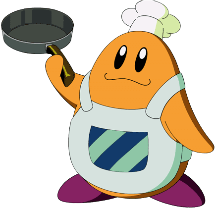 Kirby Chef Kawasaki Holding Frying Pan Download In - Kirby Right Back At Ya Chef Kawasaki (454x420)