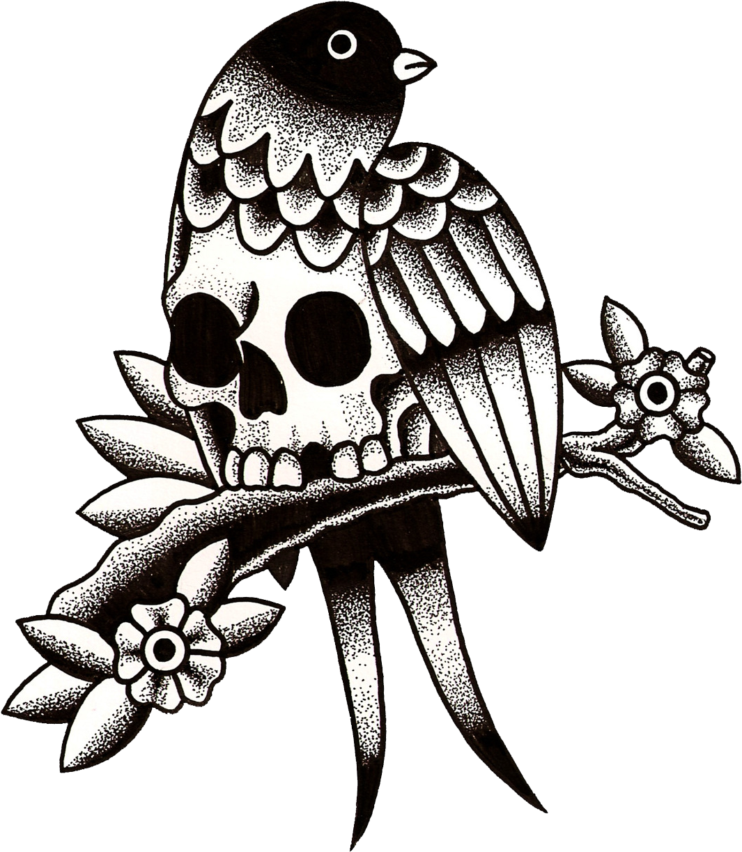 Kyler Martz Bird And Skull - Bird Skull Tattoo Flash (1280x1488)