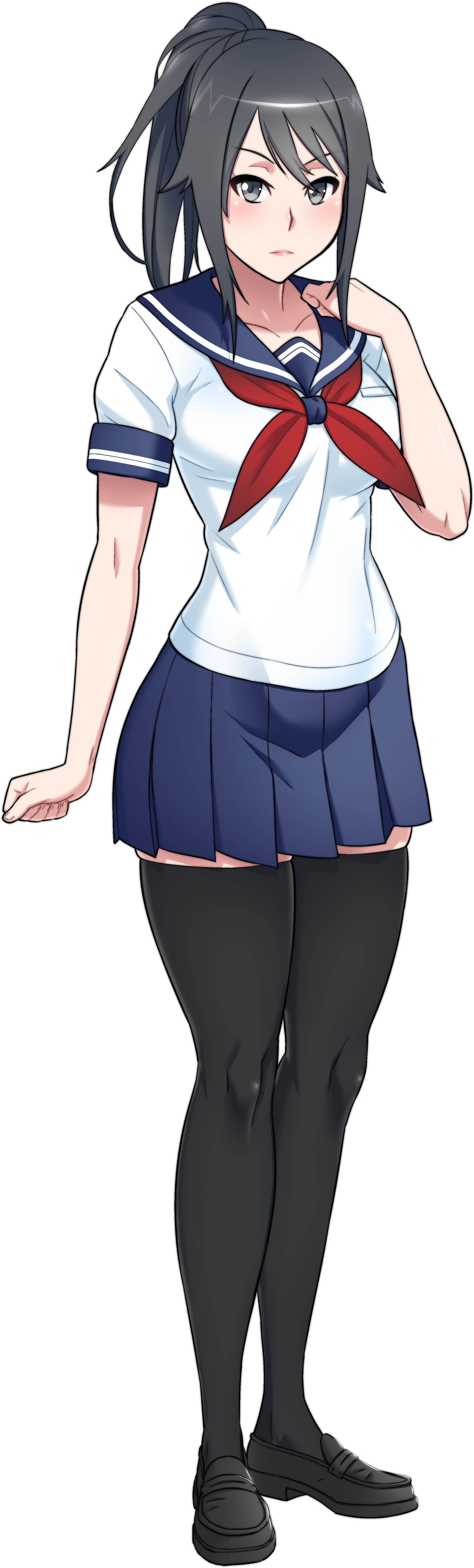Yandere Chan Full Tall Girl Pony Tail Solo Black Stocking - Yandere Simulator Yandere Chan (2571x7422)