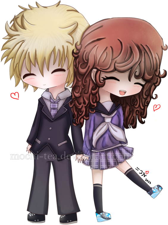 Chibi Couple //3 By Mochixtea - Hugging Anime Cute Couple (600x755)