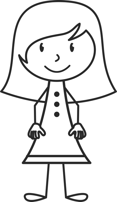 Girl In Button Up Dress Rubber Stamp - Long Hair Stick Figure (407x700)