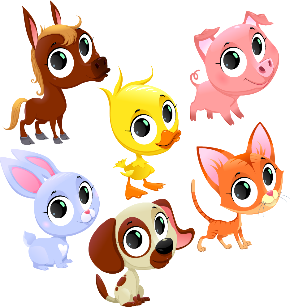 Cartoon Drawing Livestock Illustration - Illustration Cute Animals Big Eyes (937x993)