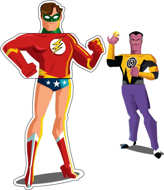 Green Lantern / Flash / Wonder Woman Mix & Match - Cartoon (625x625)