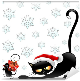 Cat And Mouse Cartoon Christmas Santa-gatto E Topo - Cat Christmas Card Cat Christmas Card Cat Christmas (400x400)