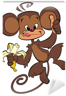 Cartoon Happy Monkey Eating Banana Wall Mural • Pixers® - Photography (400x400)