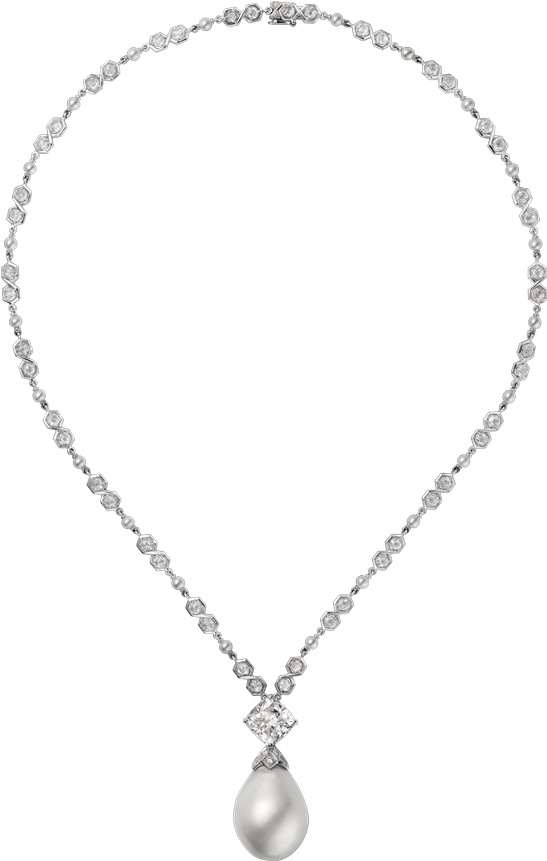 Diamond Necklace With Pearl Png Clipart - Necklace (617x907)