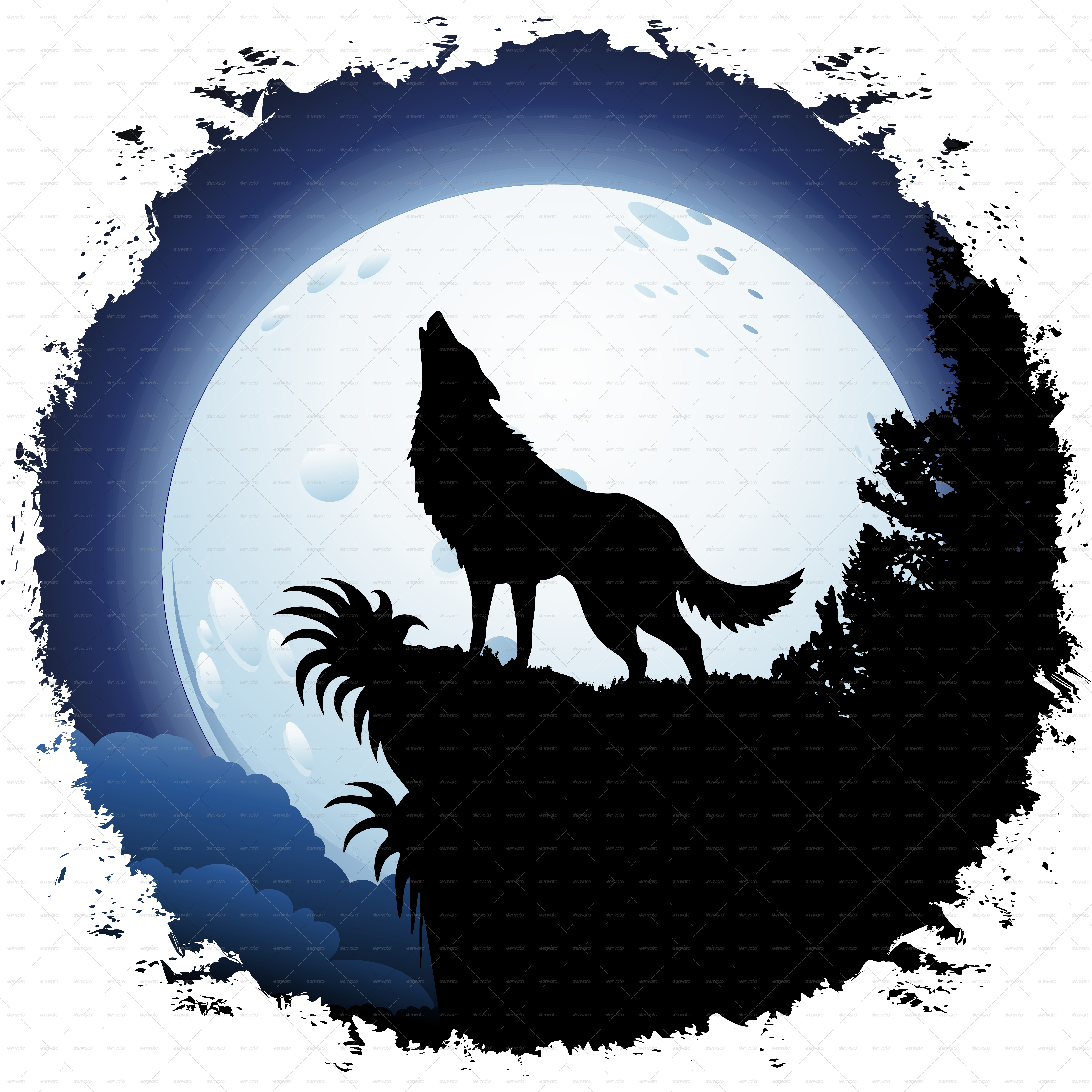 Gray Wolf Moon Coyote Red Wolf Clip Art - Wolf Howling At The Moon (6500x6500)