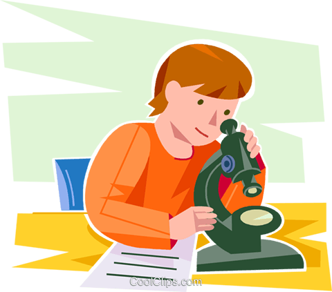 Student Looking Through A Microscope Royalty Free Vector - Illustration (480x423)